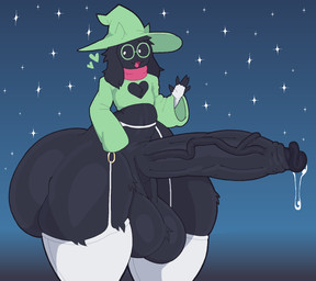 2_horns 5_fingers anthro balls big_balls big_butt big_penis black_body black_fur bodily_fluids butt clothing erection eyewear femboy fingers fur genital_fluids genitals glasses green_clothing green_eyewear green_glasses green_hat green_headwear green_topwear hat headgear headwear heart_symbol horn huge_balls huge_butt huge_penis huge_thighs humanoid_genitalia humanoid_penis hyper hyper_balls hyper_butt hyper_genitalia hyper_penis leaking_precum legwear male navel night open_mouth penis pink_scarf precum round_glasses saggy_balls scarf small_horn solo thick_thighs topwear vein veiny_penis wearing_glasses white_clothing white_legwear wide_hips wizard_hat analog_worm deltarune undertale_(series) ralsei bovid caprine goat mammal 2026 digital_drawing_(artwork) digital_media_(artwork) english_description hi_res