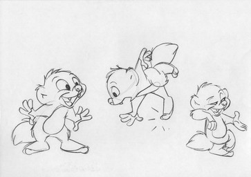 anthro biped fur looking_aside male on_one_leg open_mouth smile smug solo standing surprised tail teeth stefan_fjeldmark jungledyret_hugo hugo_(jungledyret) mammal marsupial vombatiform 1991 concept_art model_sheet monochrome official_art traditional_media_(artwork)