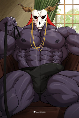 abs anthro barazoku biceps big_muscles big_penis bone bulge clothing detailed_bulge erection genitals headgear headwear horn huge_muscles jewelry leashed_viewer looking_at_viewer male muscular muscular_anthro muscular_arms muscular_male muscular_thighs nipples pecs penis serratus simple_background sitting skull skull_head solo triceps underwear vein wolfblack43 the_ancient_magus'_bride elias_ainsworth demon monster absurd_res digital_media_(artwork) hi_res