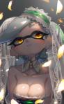 breasts cleavage clothed clothing collar female glistening glistening_body glistening_clothing glistening_hair glistening_skin hair smile solo hizake nintendo splatoon marie_(splatoon) animal_humanoid cephalopod cephalopod_humanoid humanoid inkling marine marine_humanoid mollusk mollusk_humanoid hi_res portrait