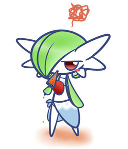 bikini blush bottomwear chibi clothing female food fruit green_hair hair melon not_furry plant popsicle red_eyes simple_background skirt solo swimwear two-piece_swimsuit watermelon watermelon_popsicle watermelon_slice concave_(artist) nintendo pokemon gardevoir generation_3_pokemon mammal pokemon_(species)