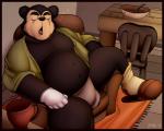 anthro belly big_belly biped black_border border bowl bulge clothed clothing container cutlery eyes_closed food fork kitchen_utensils male navel overweight overweight_anthro overweight_male pasta sleeping solo sound_effects spaghetti spreading tools vowelless vowelless_sound_effect zzz jwolfsky somebody_toucha_my_spaghet terrytoons papa_bear bear mammal 2018 digital_media_(artwork) meme