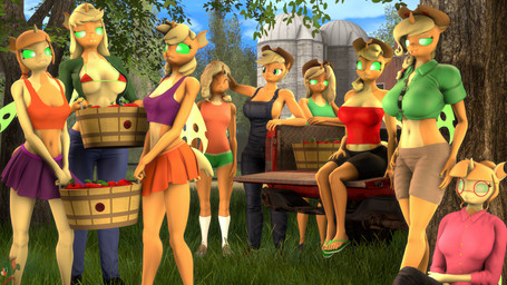 anthro apple big_breasts bottomwear breasts clothing eyewear farm feet female food fruit glasses group humanoid_feet overalls plant plantigrade skirt toes truck vehicle donglysfm friendship_is_magic hasbro my_little_pony applejack_(mlp) arthropod changeling_(mlp) equid equine horse mammal pony 16:9 3d_(artwork) 4k absurd_res digital_media_(artwork) hi_res source_filmmaker_(artwork) widescreen daughter_(lore) mother_(lore) mother_and_child_(lore) mother_and_daughter_(lore) parent_(lore) parent_and_child_(lore) parent_and_daughter_(lore) sibling_(lore) sister_(lore) sisters_(lore)