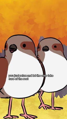 anthill asphyxiation autumn autumn_leaves beady_eyes beak belly black_beak black_eyes bridge brown_beak brown_body brown_face brown_feathers brown_tail_feathers casual_nudity choking crawling dialogue dot_eyes duo eye_contact eyes_closed feathers featureless_crotch feet forest gagging garden gasp grass grey_feet group humor looking_at_another looking_back looking_back_at_another male multicolored_body multicolored_feathers nightmare_fuel open_beak open_mouth pink_feet plant public red_body red_feathers relaxing river rock sand screaming sculpture short_beak simple_eyes sky smile solo spread_wings statue text torii tree trio two_tone_body two_tone_feathers what what_has_science_done white_belly white_body white_face white_feathers wings zen_garden natural_habitok sound_warning indiana_jones_(franchise) natural_habitat_shorts antonin_dovchenko ant ara_(genus) arthropod avian bird hymenopteran insect macaw neotropical_parrot oscine parrot passerine scarlet_macaw sparrow true_parrot 2025 9:16 animated english_audio english_description english_text hi_res short_playtime sound subtitled voice_acted