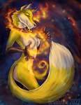 2022 5_fingers black_nose breasts brushfire canada canadian canid canine claws ember_the_firesmart_fox female fingers fire firesmartcanada fox fur looking_at_viewer mammal mascot nipples nude pinup pose white_body white_fur yellow_body yellow_fur