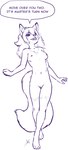 anthro breasts female genitals navel pussy simple_background solo standing text aogami canid canine fox mammal 2025 english_text hi_res signature sketch