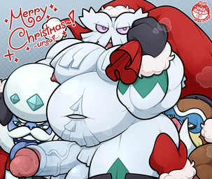 anal anthro balls belly big_belly bodily_fluids brown_body butt christmas_clothing christmas_headwear clothing costume erection fur genitals green_body group group_sex hat headgear headwear holidays humanoid_genitalia humanoid_penis male male/male moobs muscular muscular_male navel nipples open_mouth oral overweight overweight_male pecs penis plant rimming santa_costume santa_hat sex simple_background smile threesome tongue tongue_out trio white_body white_fur ursa-m1nor christmas nintendo pokemon abomasnow galarian_darmanitan galarian_form generation_4_pokemon generation_8_pokemon humanoid mammal mamoswine pokemon_(species) regional_form_(pokemon) standard_mode_galarian_darmanitan hi_res