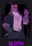 abstract_background anthro arm_tuft barazoku belly belt black_belt black_eyebrows black_eyes blue_bottomwear blue_clothing blue_pants body_hair bottomwear brown_body brown_fur brown_nipples brown_nose chain chest_hair clothed clothed_anthro clothed_male clothing elbow_tuft eyebrows flower fully_clothed fully_clothed_anthro fully_clothed_male fur grin hand_in_pocket male male_anthro multicolored_body multicolored_fur musclegut muscular muscular_anthro muscular_male nipples outline pants pecs plant pockets purple_body purple_fur purple_outline purple_sclera smile solo tan_body tan_fur teeth tuft melaisen amihan_(melaisen) canid canine demon mammal 2022 absurd_res digital_drawing_(artwork) digital_media_(artwork) hi_res portrait three-quarter_portrait