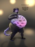 anthro belly belt big_belly black_hair blue_body blue_fur blueberry_inflation blush butt button_(fastener) button_pop clothed clothing dialogue fingerless_gloves fur gloves hair hand_on_belly hand_on_own_belly handwear inflation male markings navel open_mouth solo sound_effects spotlight spots spotted_body spotted_fur standing straining_buttons text tight_clothing torn_clothing underwear wardrobe_malfunction worried phatracc felid jaguar mammal pantherine 3:4 absurd_res english_text hi_res