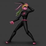 anthro black_nose bodysuit breasts clothing female fur green_eyes grey_background open_mouth pink_body pink_fur ponytail_ears simple_background skinsuit solo superhero superpowers tight_clothing la_volpe loonatics_unleashed looney_tunes warner_brothers lexi_bunny lagomorph leporid mammal rabbit 1:1 2013