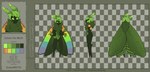 2022 4_arms 4_fingers 4_wings absurd_res antennae_(anatomy) anthro arthropod bedsheetwalking black_body black_fur character_name color_swatch fingers fur green_antennae green_background green_body green_eyes green_fur green_hair green_head green_sclera green_wings hair height hi_res information information_box information_section insect lepidopteran male male_anthro measurements micro model_sheet moth multi_arm multi_limb multi_wing neck_tuft nude nude_male paper_clip rainbow_wings simple_background solo species_name text tuft wings zylann