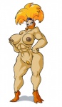 abs accessory anthro beak biceps big_breasts blonde_hair breasts erect_nipples eyewear female genitals glasses hair headband muscular muscular_anthro muscular_female nipples non-mammal_breasts non-mammal_nipples nude pubes pussy simple_background smile solo white_background lordstevie disney mighty_ducks tanya_vanderflock anatid anseriform avian bird duck