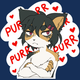 accessory anthro claws crossed_arms finger_claws fur hair hair_accessory hairclip heart_symbol kemono looking_at_viewer male male_anthro purring simple_background solo text transparent_background teppuko calico_cat domestic_cat felid feline felis mammal 1:1 2025 alpha_channel digital_media_(artwork) flat_colors hi_res reaction_image