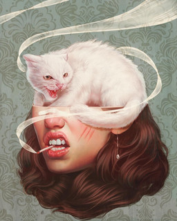 ambiguous_gender brown_hair cigarette duo ear_piercing ear_ring female feral fur hair piercing ring_piercing smoke what whiskers white_body white_fur aykut_aydogdu domestic_cat felid feline felis human mammal hi_res