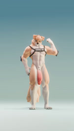 abs anthro big_penis blonde_hair expansion flaccid flexing flexing_bicep fur genital_expansion genitals growth hair humanoid_genitalia humanoid_penis looking_at_viewer male muscle_growth muscle_tone muscular muscular_anthro muscular_male nude pecs penis penis_expansion service_dog_harness service_top smug solo vein veiny_penis yellow_body yellow_fur yosebose stinky_(extremedash) canid canine canis domestic_dog mammal 3d_(artwork) 9:16 animated digital_media_(artwork) hi_res no_sound short_playtime webm