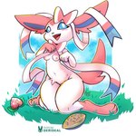 anthro black_nose blue_eyes bow_ribbon breasts cloud ears_up female food fruit genitals grass letter nipples nude pink_nipples plant pokemorph ribbons simple_background sky small_breasts smile solo symbol text thick_thighs vulva white_background wide_hips kiaun derideal nintendo pokemon eeveelution generation_6_pokemon pokemon_(species) sylveon 1:1 2024 colored digital_drawing_(artwork) digital_media_(artwork) english_text hi_res icon shaded signature url