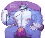 abs anthro balls_outline barazoku biceps big_bulge big_muscles big_pecs big_penis black_nose blue_body blue_fur bulge clothing collar detailed_bulge fur genital_outline genitals hand_on_lap hat headgear headwear holding_leash holding_object huge_bulge huge_muscles huge_pecs huge_penis humanoid_genitalia humanoid_penis leash leash_pull leashed_collar male mostly_nude muscular muscular_anthro muscular_male nipples pecs penis pubes simple_background solo thick_penis underwear vein veiny_muscles veiny_penis white_body white_fur beefburner canid canine canis mammal wolf absurd_res digital_media_(artwork) hi_res signature