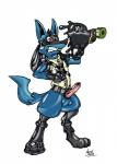 3_fingers 3_toes agent_(artist) anthro balls biped black_body black_fur blue_balls blue_body blue_fur boots canid canine clothing drone feet fingers footwear fur gas_mask generation_4_pokemon genitals glistening goo_transformation harness latex lucario male mammal mask mind_control nintendo orgasm penis pokemon pokemon_(species) red_penis shoes solo standing story story_in_description straps tail teeth toes transformation zeydaan_(artist) zipper