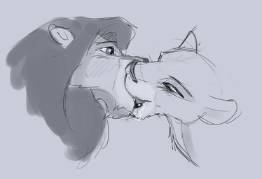 blush bodily_fluids canon_couple duo eye_contact female feral feral_on_feral kissing looking_at_another male male/female saliva side_view smile ungulatr disney the_lion_king nala_(the_lion_king) simba_(the_lion_king) felid lion mammal pantherine 2016 monochrome sketch