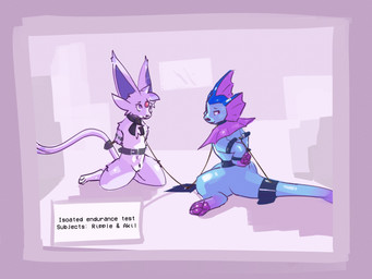 bdsm blue_body bondage bound collar duo female feral fur genitals hands_behind_back laboratory navel pawpads pokemorph purple_body purple_fur rope semi-anthro sitting sitting_on_ground tailbutt vulva exotic_howell nintendo pokemon fan_character ripple_(zabozamojo) eeveelution espeon generation_1_pokemon generation_2_pokemon mammal pokemon_(species) vaporeon 2026 4:3 absurd_res hi_res