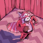 anthro bottomwear clothing detailed_background kemono male pants shirt slightly_chubby solo topwear takakei1 lifewonders tokyo_afterschool_summoners zhurong_(tas) ailurid mammal red_panda 2022