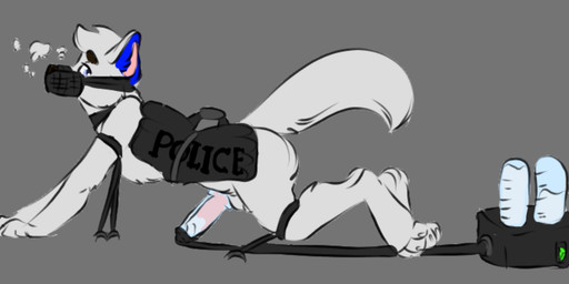 all_fours animal_genitalia animal_penis anthro bdsm bodily_fluids canine_genitalia canine_penis collar cum cum_collecting doggystyle forced from_behind_position genital_fluids genitals harness male muzzle_(object) muzzled penile penis penis_milking petplay pump roleplay sex sheath side_view snout solo lupus canid canine canis domestic_dog mammal wolf
