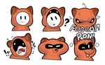 anthro black_eyes black_nose bodily_fluids brown_body brown_clothing brown_ears brown_fur clothing confusion costume exclamation_point fur male mid_transformation multicolored_ears one_eye_closed onomatopoeia question_mark scared sharp_teeth simple_background smile solo sound_effects standing sweat tanuki_costume teeth text tongue tongue_out transformation transformation_sequence two_tone_ears white_background white_body white_eyes wink pokonuki mario_bros nintendo animate_inanimate canid canine living_clothing mammal raccoon_dog tanuki 2023 digital_media_(artwork)