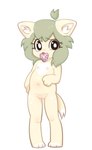 anthro brown_eyes female fur genitals green_hair hair heart_(marking) markings nipples nude object_in_mouth pacifier pacifier_in_mouth pussy solo yellow_body yellow_fur young young_anthro young_female mushykittycat canid canine canis domestic_dog mammal hi_res