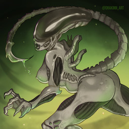 bent_over big_breasts big_butt black_body black_lips blade breasts butt eyeless female grey_body lips nipples smile solo tail tail_blade thick_lips thick_thighs weapon_tail wide_hips drakinn_art alien_(franchise) alien alien_humanoid humanoid xenomorph 1:1 hi_res