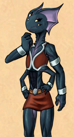 4_arms 4_fingers 5_eyes anthro athletic athletic_anthro athletic_female blue_body bottomwear clothed clothed_anthro clothed_female clothing crop_top female fin fingers fishnet_clothing flat_chested flower_mouth gills hand_on_hip head_fin jewelry midriff miniskirt multi_arm multi_eye multi_limb shirt skirt solo standing topwear soulcentinel nirrti_(stargate) alien goa'uld