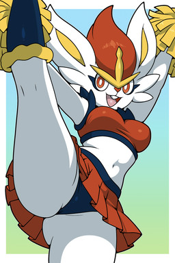anthro big_ears biped blue_back blue_bottomwear blue_clothing blue_crop_top blue_panties blue_shirt blue_skirt blue_topwear blue_underwear border bottomwear breasts buckteeth butt cheek_tuft clothed clothed_anthro clothed_female clothing crop_top facial_tuft female female_anthro flexible fully_clothed fully_clothed_anthro fully_clothed_female fur gradient_background green_background looking_at_viewer medium_breasts midriff multicolored_bottomwear multicolored_clothing multicolored_crop_top multicolored_shirt multicolored_skirt multicolored_topwear navel open_mouth open_smile orange_bottomwear orange_clothing orange_crop_top orange_eyes orange_nose orange_pseudo_hair orange_shirt orange_skirt orange_topwear outside_border panties pom_poms pseudo_hair raised_leg shirt simple_background skirt smile smiling_at_viewer solo teeth tongue topwear tuft two_tone_bottomwear two_tone_clothing two_tone_crop_top two_tone_shirt two_tone_skirt two_tone_topwear underwear upskirt white_body white_border white_fur yellow_inner_ear sonicguru nintendo pokemon cinderace generation_8_pokemon lagomorph mammal pokemon_(species) 2026 2:3 digital_drawing_(artwork) digital_media_(artwork) hi_res
