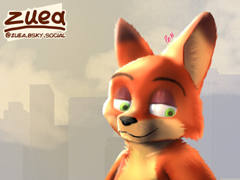 anthro fur green_eyes male orange_body orange_fur shirtless shirtless_anthro shirtless_male simple_background smug smug_face solo zuea disney zootopia nick_wilde canid canine fox mammal 4:3 absurd_res hi_res shaded