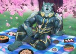 abs anthro bento_box bodysuit bulge cherry_blossom clothing countershading flower looking_at_viewer male matcha_(tea) muscular muscular_anthro muscular_male pecs picnic_blanket plant prunus_(flower) skinsuit solo tight_clothing adios lifewonders tokyo_afterschool_summoners breke_(tas) canid canine canis mammal wolf absurd_res hi_res