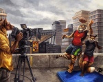4_toes 5_fingers american_football anthro ball bear biped blotch bottomwear brown_body brown_fur building camera canid canine cement clothing cloud detailed detailed_background devlin_miski feet felid fingers fox fur gridiron_ball group kyell_gold male mammal mat muscular on_roof orange_body orange_fur outside pantherine photo photo_shoot playful realistic rooftop shirt shorts sky skyscraper smile sport stripes tiger toes topwear traditional_media_(artwork) urban wiley_farrel