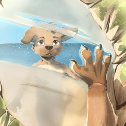 4_fingers ambiguous_gender anthro brown_body brown_eyes brown_fur bruised bruised_face fingers first_person_view fur looking_at_viewer male mirror neck_scar silhouetted_body solo wrist_scar young young_anthro young_male dakkawoof canid canine canis domestic_dog mammal 1:1 2026 hi_res