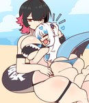 beach big_breasts big_butt bikini biped black_hair breasts butt clothed clothing female female/female hair heart_symbol larger_female loli open_mouth pigtails short_pigtails size_difference swimwear thick_thighs two-piece_swimsuit white_hair young theyeager hololive hololive_en mihoyo vtuber zenless_zone_zero ellen_joe_(zzz) gawr_gura animal_humanoid fish fish_humanoid humanoid marine marine_humanoid shark_humanoid hi_res