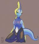 anthro biped blue_body butt female flat_chested genitals half-closed_eyes long_tail looking_at_viewer narrowed_eyes nude pussy simple_background smile solo tail yellow_eyes theserg nintendo pokemon generation_8_pokemon inteleon lizard pokemon_(species) reptile scalie 2019 digital_media_(artwork) hi_res