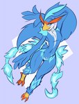 anthro avian_feet blue_body blue_eyes blue_feathers eyebrows feathered_wings feathers featureless_crotch hand_behind_head head_feathers long_eyebrows male nude pose solo tail tail_feathers winged_arms wings dima_(artist) nintendo pokemon avian bird generation_9_pokemon pokemon_(species) quaquaval hi_res