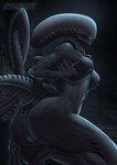 anthro anus big_breasts bodily_fluids breasts butt female genital_fluids genitals nipple_dip nipples not_furry nude open_mouth pussy simple_background solo tail teeth zanzagen alien_(franchise) alien xenomorph digital_media_(artwork) hi_res