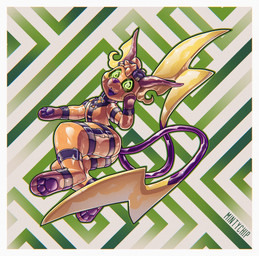 2_tails abstract_background ambiguous_gender anthro black_collar black_harness border collar collar_tag digitigrade eyewear eyewear_on_head feet glistening glistening_body glistening_latex goggles goggles_on_head green_eyes handpaw harness head_tuft hindpaw infinity_symbol latex latex_body looking_at_viewer multi_tail open_mouth open_smile orange_body pawpads paws purple_nose purple_pawpads smile snout solo spiral spiral_pupils symbol tail teeth tuft white_border mintychipart nintendo pokemon rubbermon generation_1_pokemon latex_creature pokemon_(species) raichu 2025 digital_drawing_(artwork) digital_media_(artwork) full-length_portrait hi_res krita_(artwork) portrait shaded