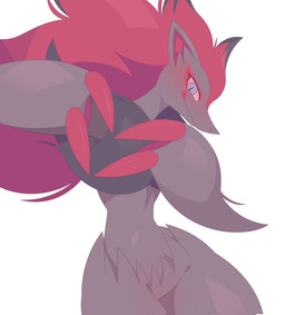 ambiguous_gender anthro black_body black_fur black_outline blue_eyes blush blush_lines claws fur gesture hair heart_gesture outline red_hair simple_background smile smiling_at_viewer solo rullu_1507 nintendo pokemon generation_5_pokemon pokemon_(species) zoroark colored hi_res shaded