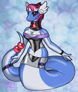 accessory anthro belt blue_body bodysuit clothing female furgonomics hair head_wings horn legless red_eyes red_hair simple_background skinsuit solo tail tail_accessory tail_belt tight_clothing unusual_wing_placement white_body wings gothycollie nintendo pokemon alexandria_(gothycollie) dragonair generation_1_pokemon pokemon_(species) hi_res
