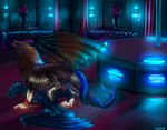 ass_up blue_body blue_feathers blue_wings bodily_fluids brothel brown_eyes claws clitoris cum cum_inside curled_tail doggystyle duo feathers female feral flower from_behind_position furniture genital_fluids genitals glowing glowing_markings glowing_paws glowing_runes gradient_wings grey_body grey_scales grey_underbelly hair inside interior_background male male/female mane markings muscular muscular_feral muscular_male orgasm paws penis plant plant_pot pole prostitution pussy raised_head red_claws red_paws runes scales sex sofa stripper_pole tail teeth white_claws white_paws wings zenlilly european_mythology flight_rising mythology dragon mythological_creature mythological_scalie obelisk_dragon scalie western_dragon absurd_res hi_res