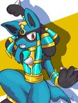 anthro bracelet egyptian gold_(metal) gold_jewelry holowear_(pokemon) jewelry male pose solo skyl4378 nintendo pokemon pokemon_unite ruins_style_lucario generation_4_pokemon lucario pokemon_(species) 3:4