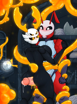 antennae_(anatomy) anthro big_breasts big_butt big_penis biped black_body black_eyes blush bodily_fluids breast_squish breasts butt detailed_background duo erection female genital_fluids genitals horn larger_male male male/female mandibles multicolored_body orange_pupils penis pinned pinned_to_wall precum pupils red_body restrained restrained_by_tentacles sex size_difference squish sweat tentacles thigh_sex vaginal_fluids vein veiny_penis white_pupils blobslimey hollow_knight_(franchise) team_cherry caine_(agent_nova) fan_character queen_amber_(blobslimey) the_infection_(hollow_knight) ant arthropod hymenopteran insect vessel_(species) absurd_res hi_res