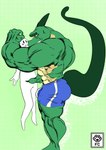 ambiguous_gender anthro duo larger_male lizard_tail male male/ambiguous muscle_tone musclegut muscular muscular_anthro muscular_male muscular_thighs neck_muscles scales scaly_tail size_difference solo tail fiwzycat! mythology lizard reptile scalie absurd_res hi_res