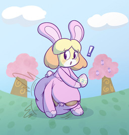 anthro black_eyes black_nose bunny_costume bunny_headband button_(fastener) clothing cloud costume diaper easter_egg egg feces female fur holidays onesie pink_tree plant pooping scut_tail short_tail soiled_diaper soiling soiling_diaper solo tail tree unclean_diaper used_diaper white_body white_fur yellow_body yellow_fur dummydoodles animal_crossing easter nintendo isabelle_(animal_crossing) canid canine canis domestic_dog mammal shih_tzu toy_dog hi_res