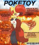 anthro blush breasts canid canine cover delphox dunewulff english_text fangs female generation_6_pokemon genitals hi_res long_tail magazine_cover mammal nintendo nipples outside phyllie_delphea pink_nose pokemon pokemon_(species) pussy sharp_teeth sky smile solo tail teeth text