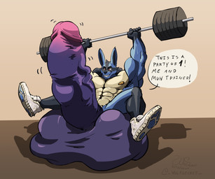 abs ambiguous_gender ambiguous_prey anthro balls belly_on_ground big_balls big_muscles big_penis churn clothing cock_vore exercise feet footwear genitals grin group gym huge_balls huge_muscles huge_penis hyper hyper_balls hyper_genitalia hyper_muscles hyper_penis jealous male male_pred muscular pecs penile penis shoes smile sneakers solo throbbing vore weightlifting weights workout wolfsecret nintendo pokemon generation_4_pokemon humanoid lucario pokemon_(species) hi_res
