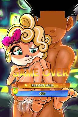 accessory anal anthro barefoot blonde_hair bodily_fluids cum cum_inside duo faceless_character faceless_male feet female food fruit game_over gameplay_mechanics genital_fluids genitals hair hair_accessory hairpin male nude paws penis plant sex vulva wumpa_fruit shonenboy123 activision crash_bandicoot_(series) anon coco_bandicoot bandicoot human mammal marsupial hi_res